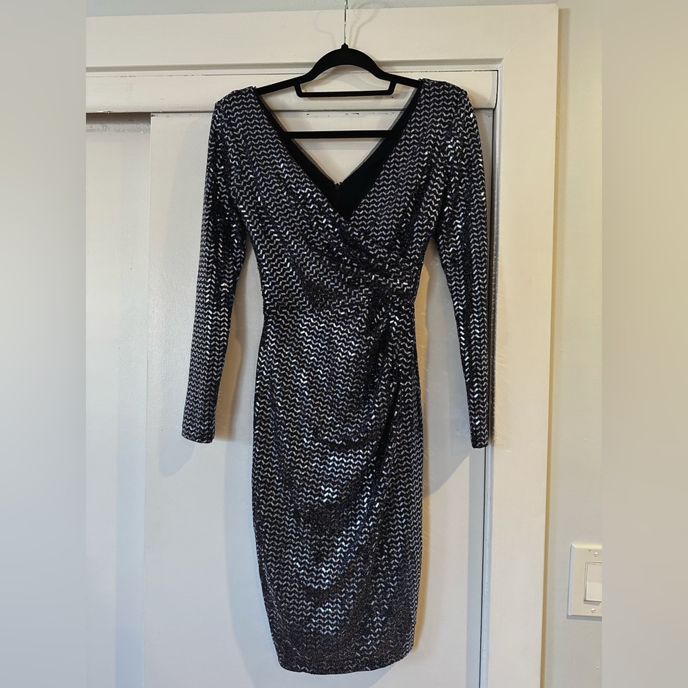 Betsy & Adam Sequin Wrap Dress - Navy